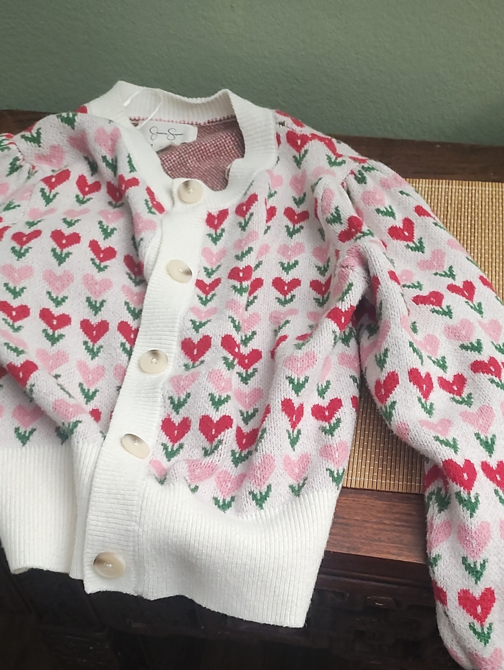 Jessica Simpson White Cardigan with Pink & Red Hearts 🩷♥️🩷🩷